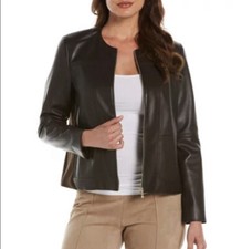 Rafaella Women Faux Leather Dark Chocolate Moto Jacket - Small