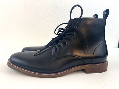 NEW THE RAIL ALBANY BLACK LEATHER PLAIN TOE LACE UP ZIP 