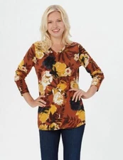 Denim & Co Rust Brown Brushed Heavenly V-Neck Jersey Tunic Top New