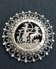 Vintage Egyptian Revival Ornate Sterling Silver Chariot Prooch / Pendant 