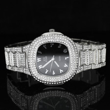 Men's Arabic Numeral Analog Bezel 44mm CZ Gold Plated Metal Quartz Luxury Watch