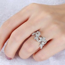 Round Cut Simulated Diamond Butterflies Stunning Band Ring 14k White Gold Plated