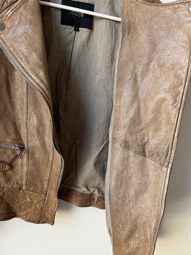 Maje Leather Moto Jacket Tan Brown Womens Size Small / 1 - Picture 7 of 17