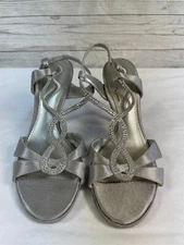 Nina Women's Silver Color Open Rhinestones Toe Ankle Strap Heels Size 7.5 M