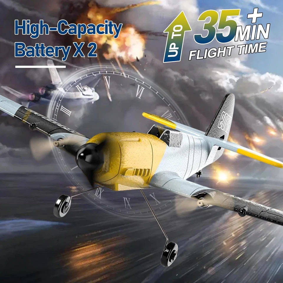 RC Plane, 3 Channel Remote Control Airplane, 6-Axis Gyro Stabilizer BF-109 RTF R - Image 3 of 4