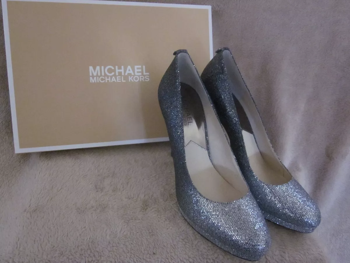 MICHAEL KORS Georgia Pump Silver Shaded Glitter Leather Shoes US 8.5 M NWB