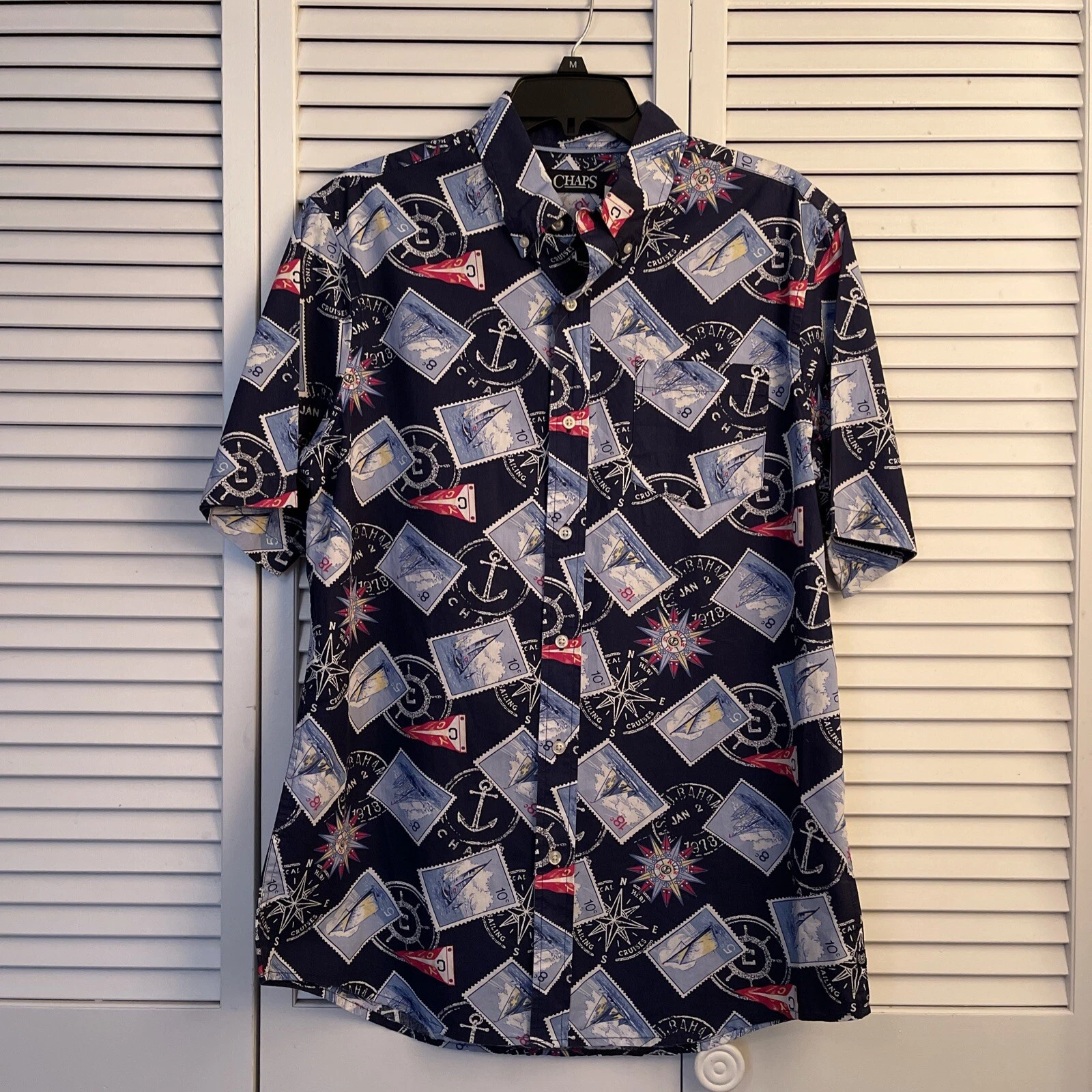 CHAPS Casual Nautical camp shirt 100% Cotton NWT