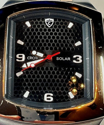 Croton Solar Cushion style. Limited RARE watch. Black face runs well.