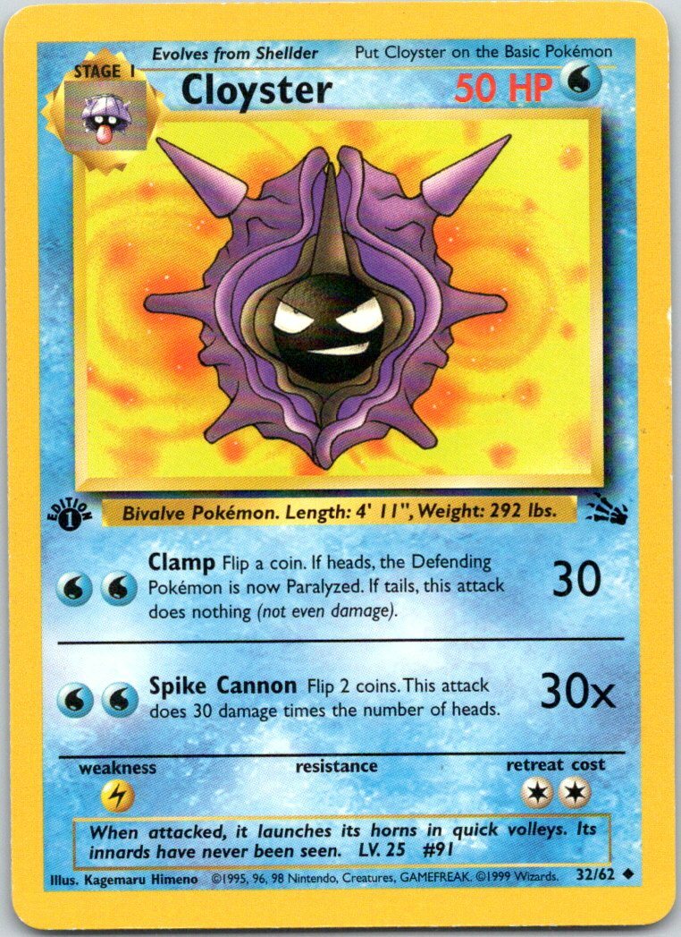Pokemon Cloyster 32/62 Fossil 1st Edition NM-Mint