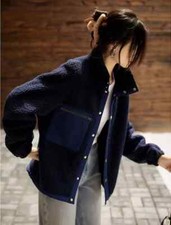 Cappotto Donna Giacca Blazer Blu Navy Pelliccia Teddy Pile Morbido Slim 91868