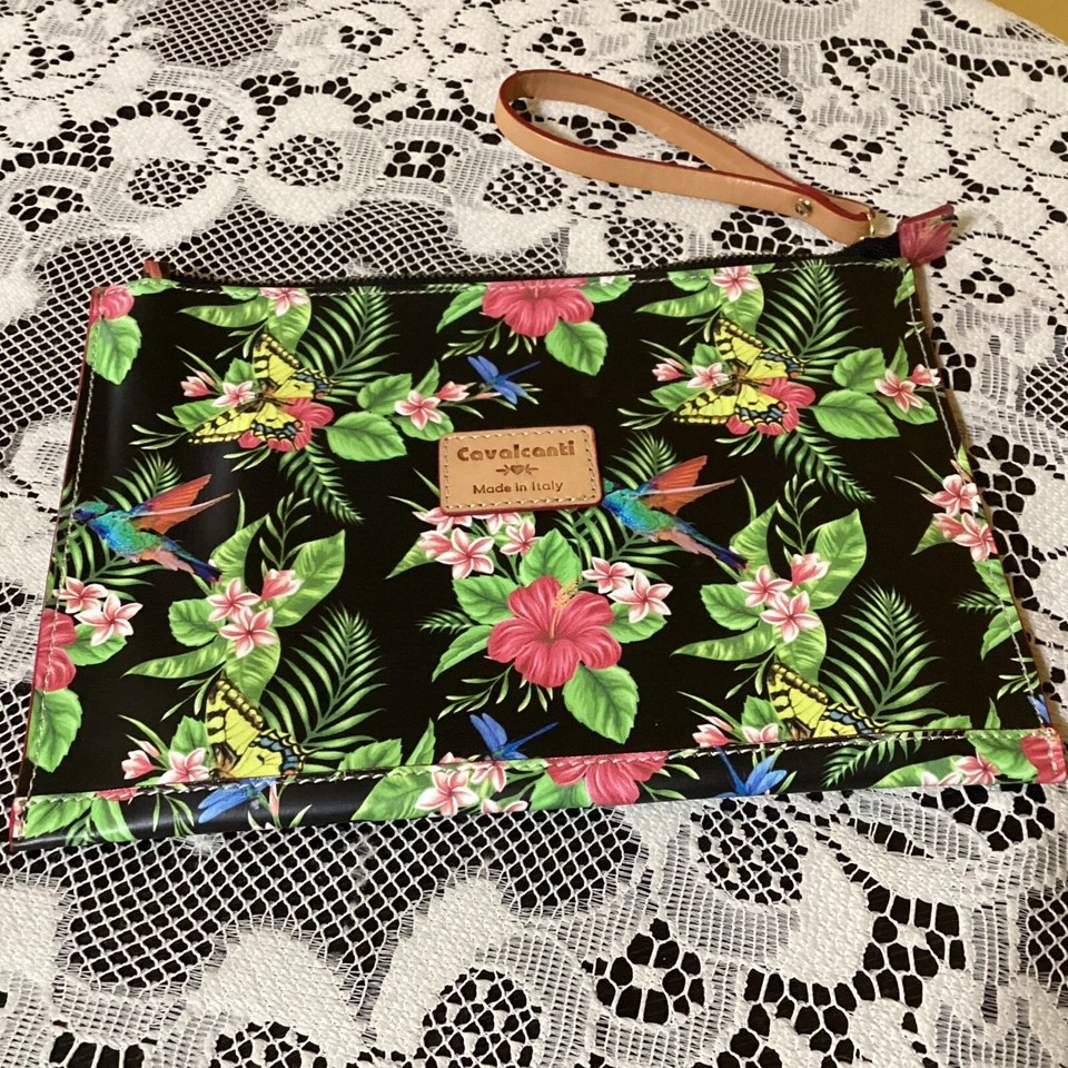 Bolso sin asas de cuero Cavalcanti para maquillaje de viaje/muñequera hecho en Italia RARO Foto 3 de 4