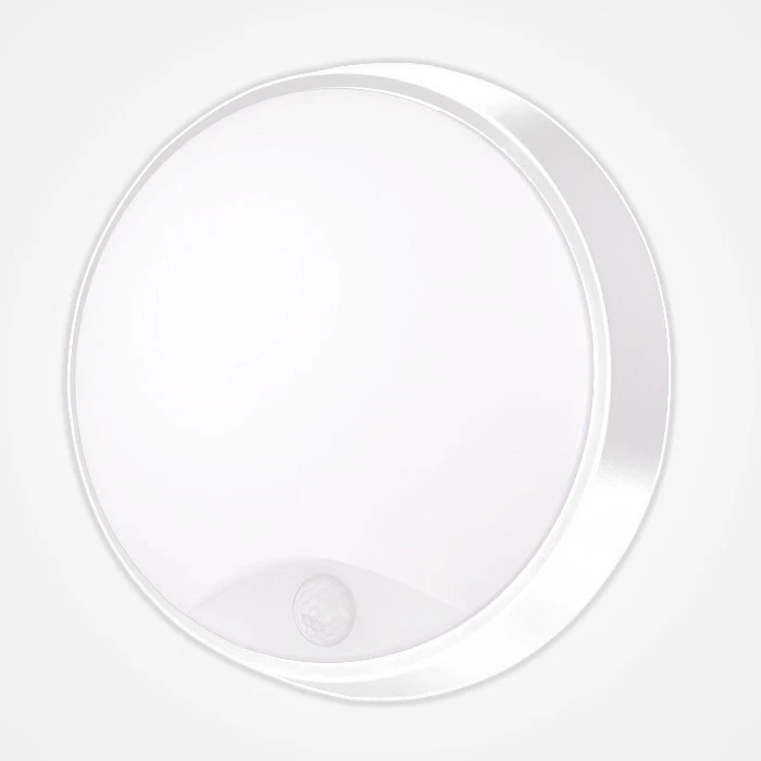 LED PIR Wall & Ceiling Round Circular White Bulkhead Flush Mounted 10W CCT IP65 - Image 2 of 4