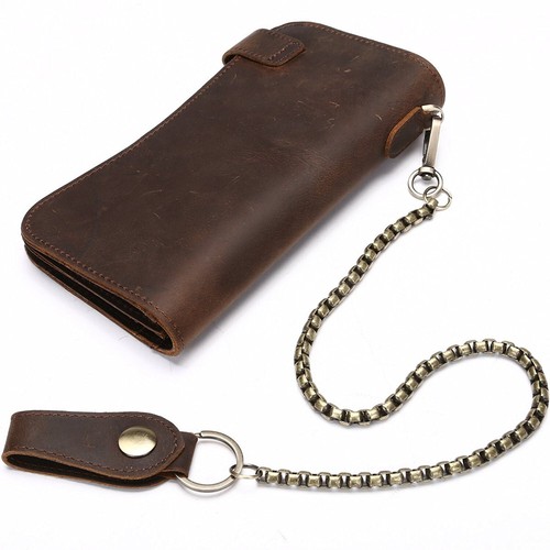 Cartera retro de cuero para hombre con cadena para motociclista camionero chequera billetera - Imagen 2 de 22