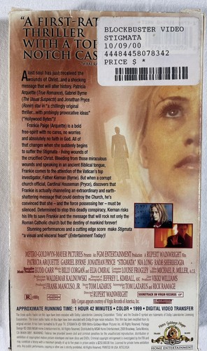 Stigmata VHS 2000 Patricia Arquette Gabriel Byrne Thriller Rated R Horror - Picture 7 of 12