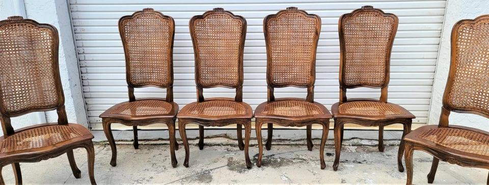 Antique French Cane Dining Chairs Walnut - Set of 6 - Image 2 of 4
