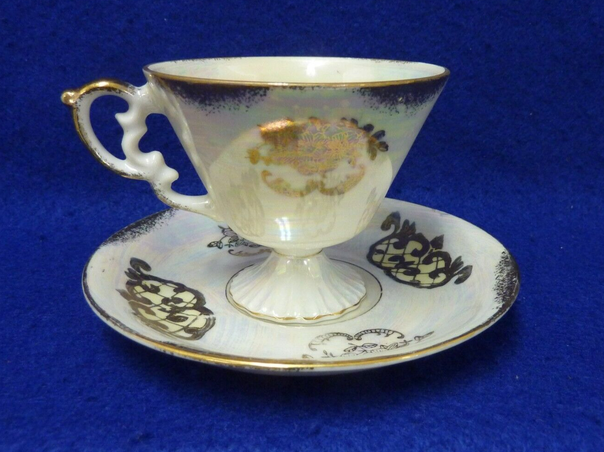 アンティーク ジンボトル VINTAGE TEA CUP & SAUCER SET IRIDESCENT FLOWERS LUSTERWARE