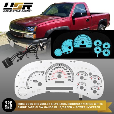 BLUE/GREEN Glow Gauge White Overlay For 03-06 Chevy Silverado Suburban Tahoe