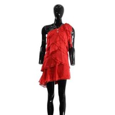 Red Tiered Ruffle Mini Dress One-Shoulder Party Look