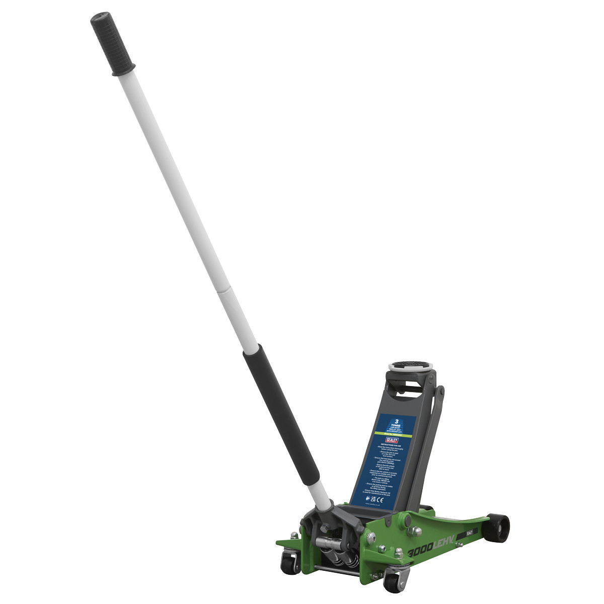 Sealey 3000LEHV Trolley Jack 3tonne Low Entry Rocket Lift Hi-Vis Green