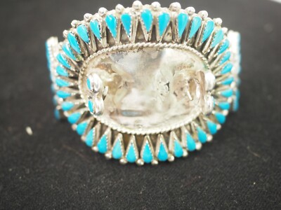 Beautiful Ladies Navajo 54 Stone Petti Point Watch Cuff Sterling Silver 