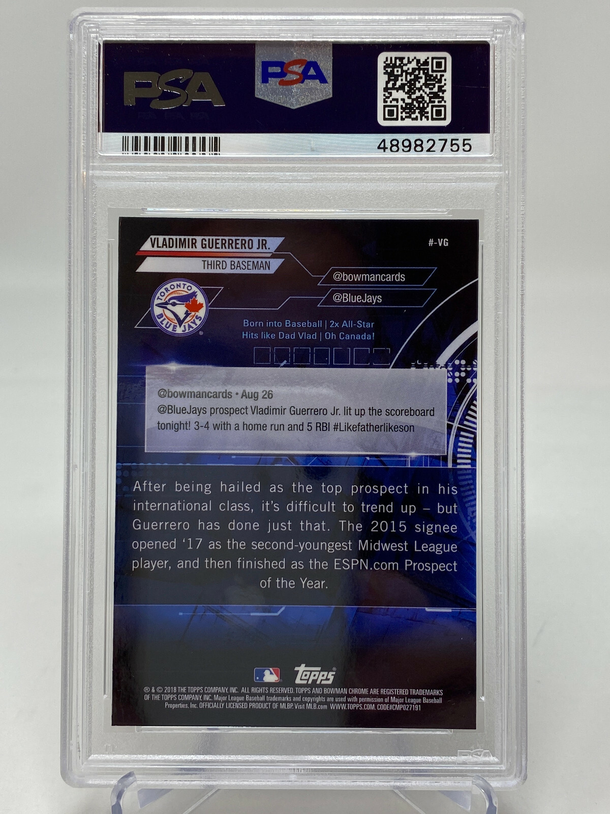 2018 Bowman Chrome #VG Vladimir Guerrero Jr. Trending Chrome Rookie Card PSA 10 view 10