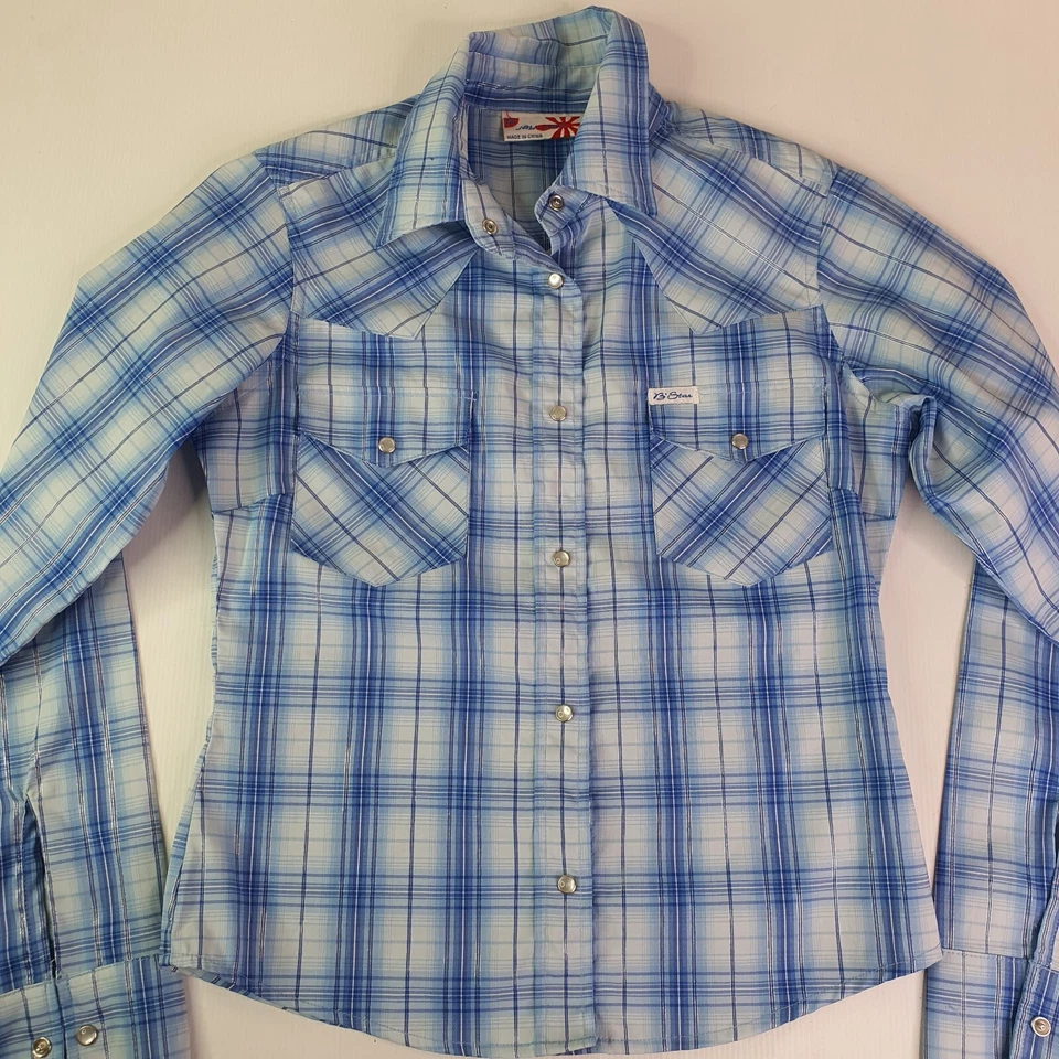 Jay Jays Womens Size XS Shirt Snap Button Plaid Check Shirt Blue Long Sleeve - image 2 of 4