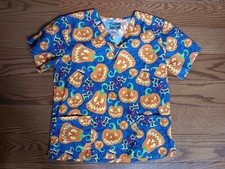Buttersoft Medical Scrub Top, Halloween Pumpkins/Bats Womens Med, Jack O Lantern