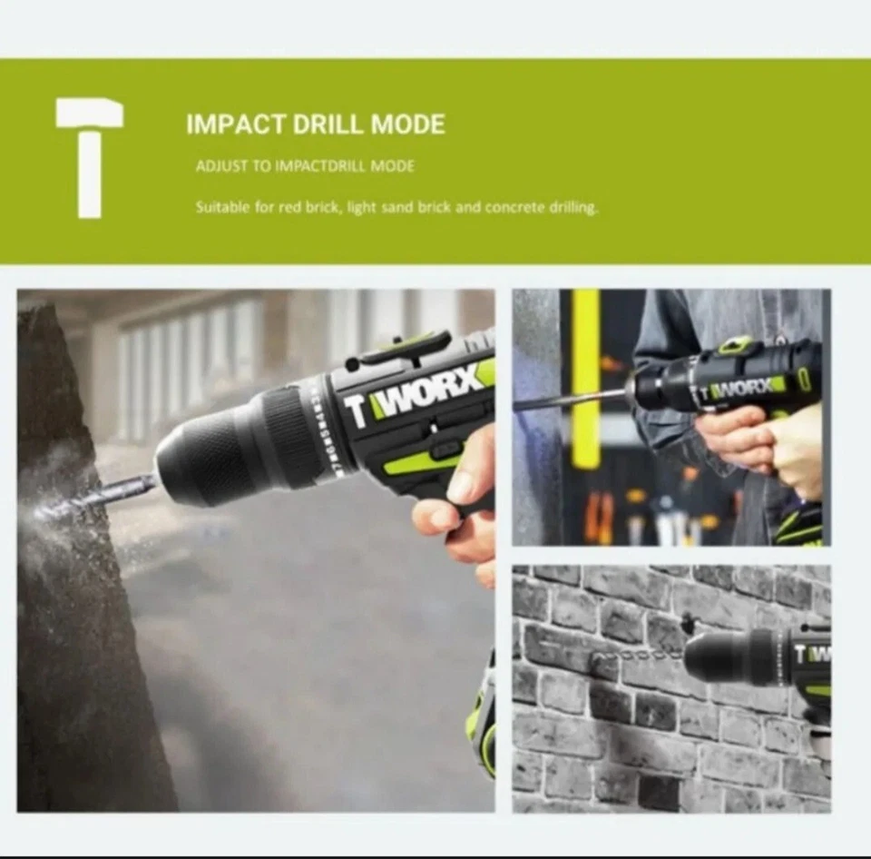 WORX WU179 - 2.0Ah Max Lithium-Ion Cordless 10mm 20V Impact Drill-Double Battery - Image 3 of 4