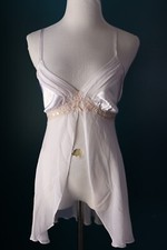 VTG George Y2K White Sheer Lace Satin Camisole Babydoll Tank Lingerie Fairycore