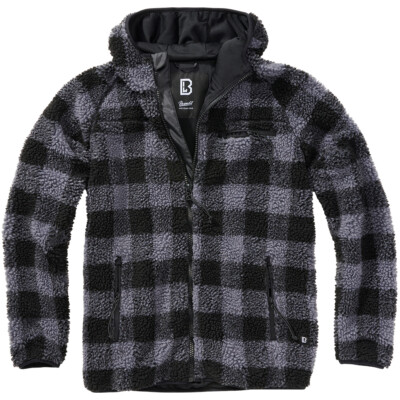 Brandit Teddyfleece Jacket Fashionable Mens Winter Hooded Streetwear Black/Grey