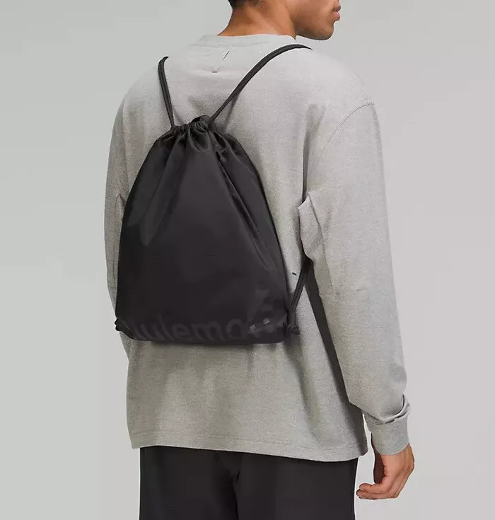 Lululemon Lightweight Gym Sack Black Graphite Logo Bag Drawstring Backpack NWT
