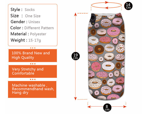 3D Printing Cute Donuts Ankle Socks, Pack of 5 - Picture 6 of 6