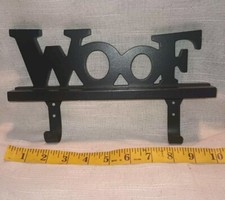 Dog "Woof" Leash, Key, Hat Holder Wall Mount Wood w/ 2 Metal Hooks 10" Long