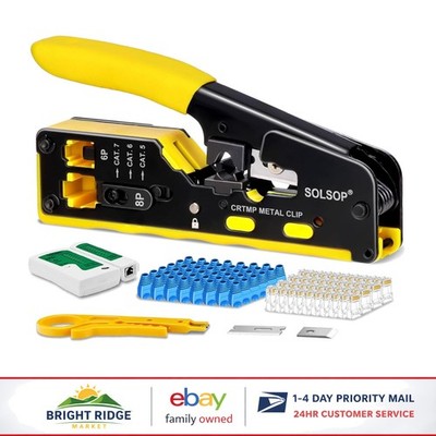 Versatile Ethernet Crimping Tool with 50 Connectors and Upgraded Cable Tester