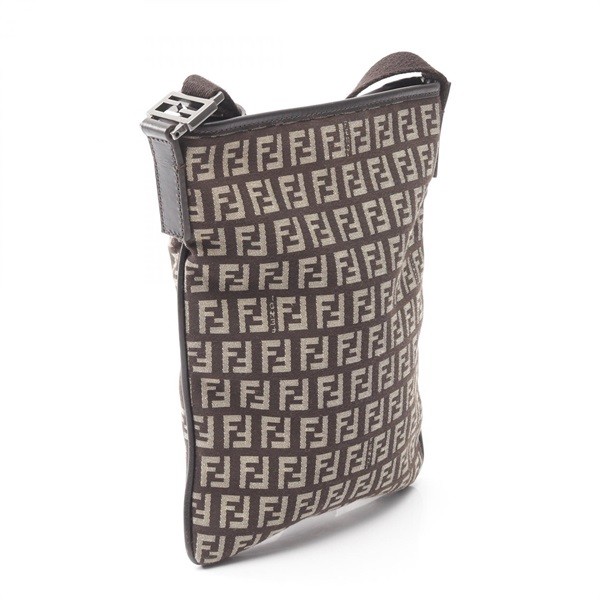 Fendi Zucchino Shoulder Bag Canvas Leather Brown Women Used Authentic thumbnail 2