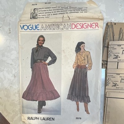Vogue Patterns American Designer Ralph Lauren 2078 Womens Blouse & Skirt Size 10
