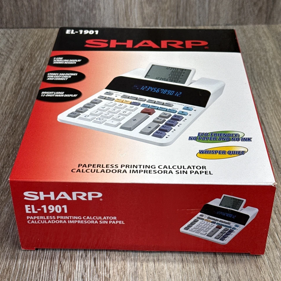 NEW Sharp EL-1901 Paperless Printing Calculator w/Check and Correct 12-Digit LCD - Image 4 of 4