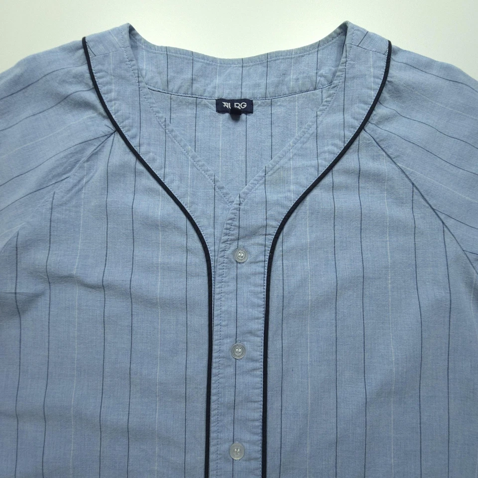 LRG Lifted Research Men Shirt Large Blue Pinstripe Baseball Jersey Sporty Casual - Image 3 of 4