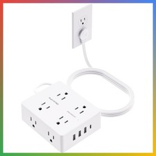 Flat Plug Power Strip with 10 FT Extension Cord, 8 Outlets 4 USB Ports 1 USB C ,