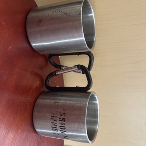Stainless steel camp mug featuring a carabiner clip handle Mission Afghanistan
