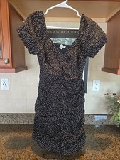American Eagle AE Ruched Mini Dress Polka Dot Size M Black And White