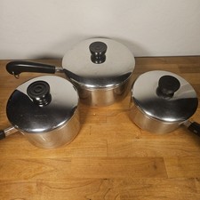 Revere Ware 1801 Copper Bottom Saucepans Vtg Set 3 6pc 1QT, 1.5QT, 2QT W Lids