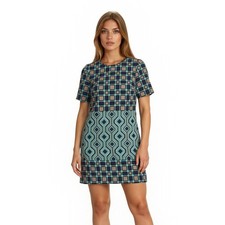 Michael Kors Shift Dress Women's Size 2 Navy Teal Geometric Short Sleeve