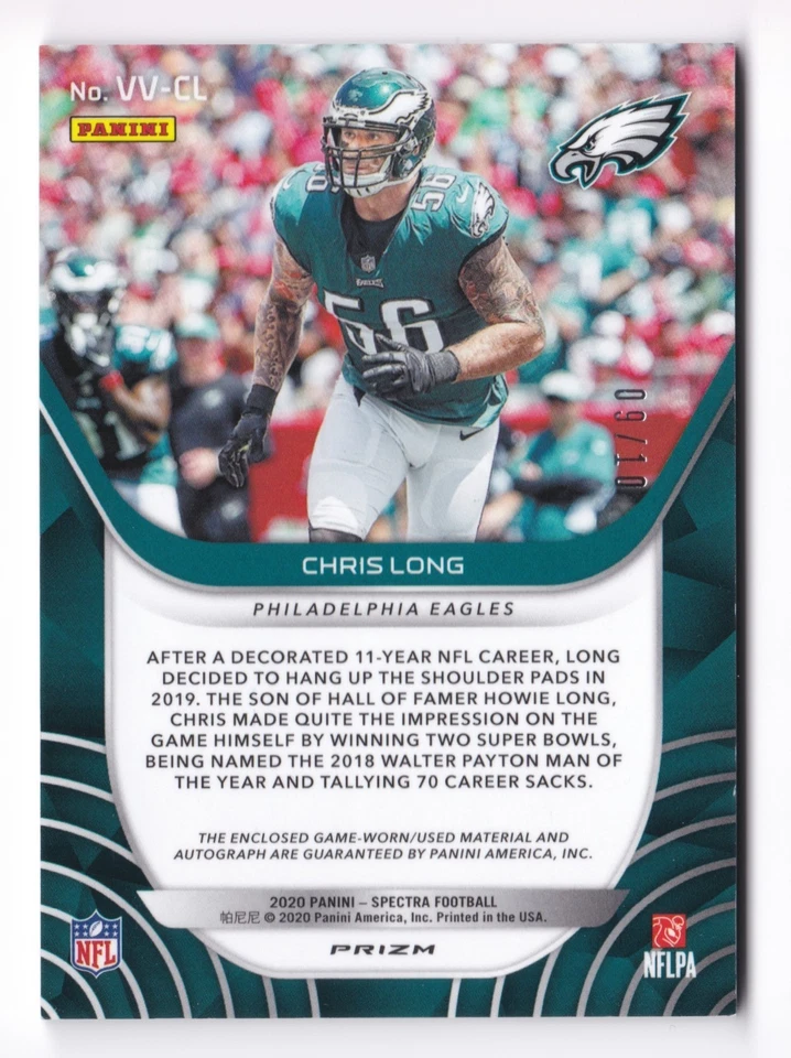 Parche autógrafo Hyper #/10 Panini Spectra Chris Long 2020 con chaleco automático para veteranos Foto 2 de 2