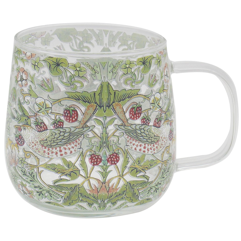 Glass Mug William Morris Strawberry Thief Tea Coffee Cup Kitchen Drinkware Gift