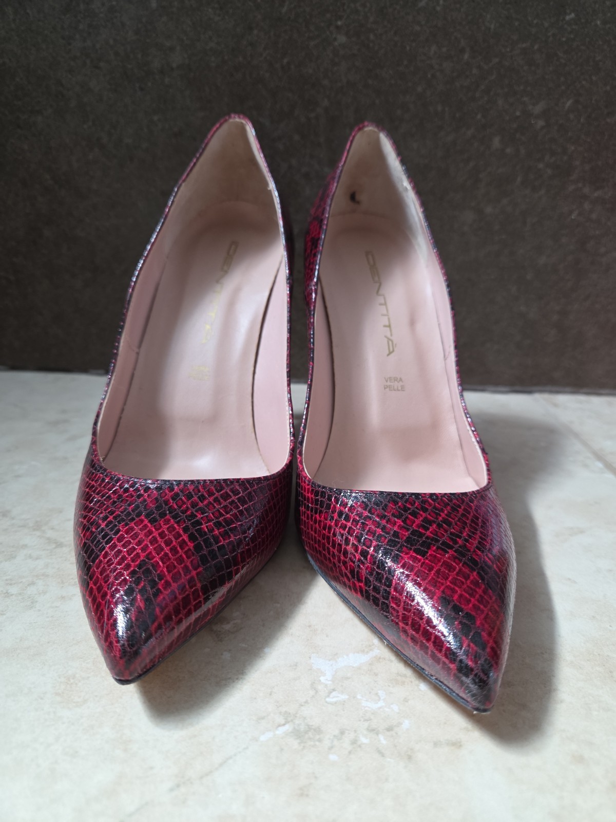 Donna Ita Red Snake Print Leather High Heels – Size 39 – Made in Italy