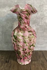Vintage Fenton Vasa Murrhina Rose & Aventurine Pink Green 11" Vase Ruffle Rim