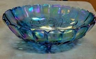 Indiana Iridescent Carnival Glass BLUE Harvest Grape Footed Fruit Bowl ~ Vintage