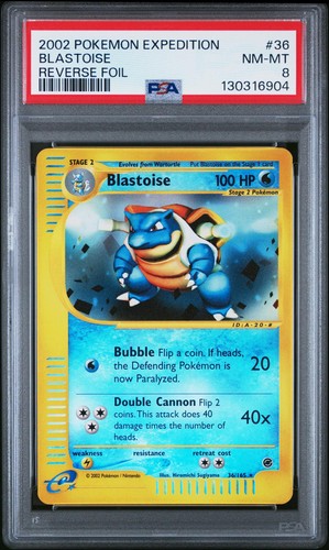 Pokemon Expedition Reverse Holo Foil Blastoise 36/165 PSA 8