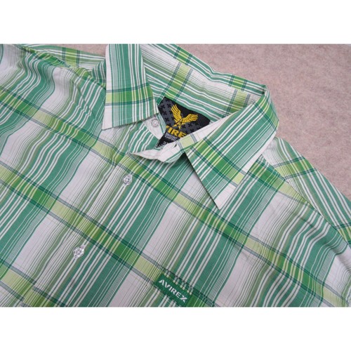 Avirex, Avirex Mens 3XL Green White Plaid Short Sleeve Button Down Shirt Cotton Blend